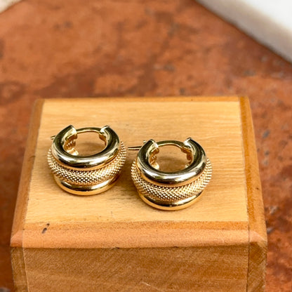 Estate 14KT Yellow Gold Mesh Ribbed Hoop Earrings 16mm