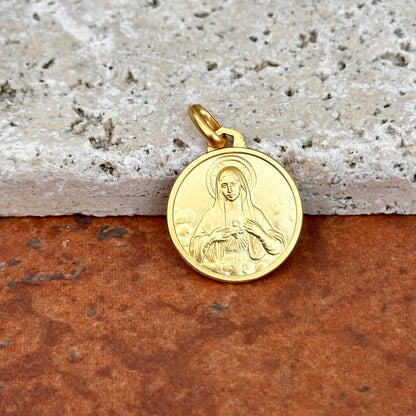 14KT Yellow Gold Matte Bleeding Heart of Mary Medal Pendant 16mm