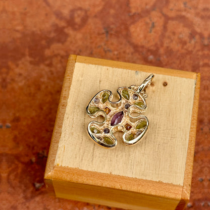 Vintage Estate 14KT Yellow Gold Gemstone Maltese Cross Pendant