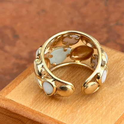 Estate 14KT Yellow Gold Opal + Moonstone Statement Cigar Band Ring Adjustable - LSJ