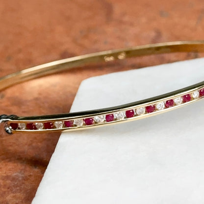 Estate 14KT Yellow Gold Channel Ruby + Diamaond Bangle Bracelet