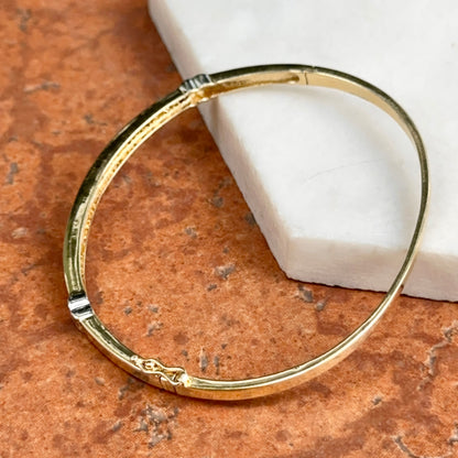 Estate 14KT Yellow Gold Channel Ruby + Diamaond Bangle Bracelet
