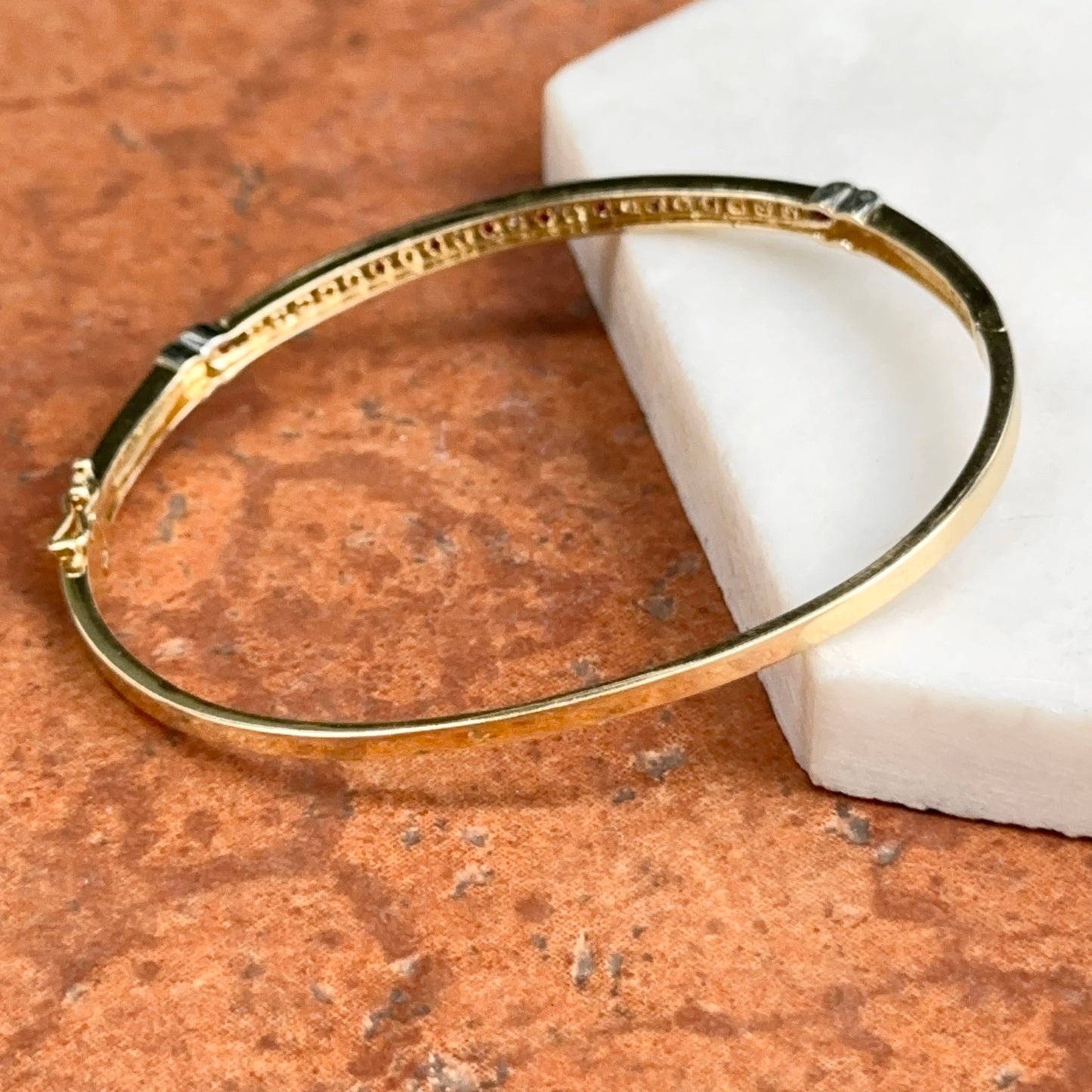 Estate 14KT Yellow Gold Channel Ruby + Diamaond Bangle Bracelet