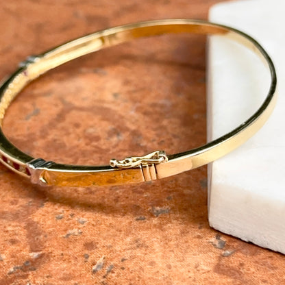 Estate 14KT Yellow Gold Channel Ruby + Diamaond Bangle Bracelet