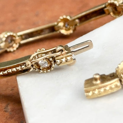 Estate 14Kt Yellow Gold Station Diamond Beaded Moveable Bracelet
