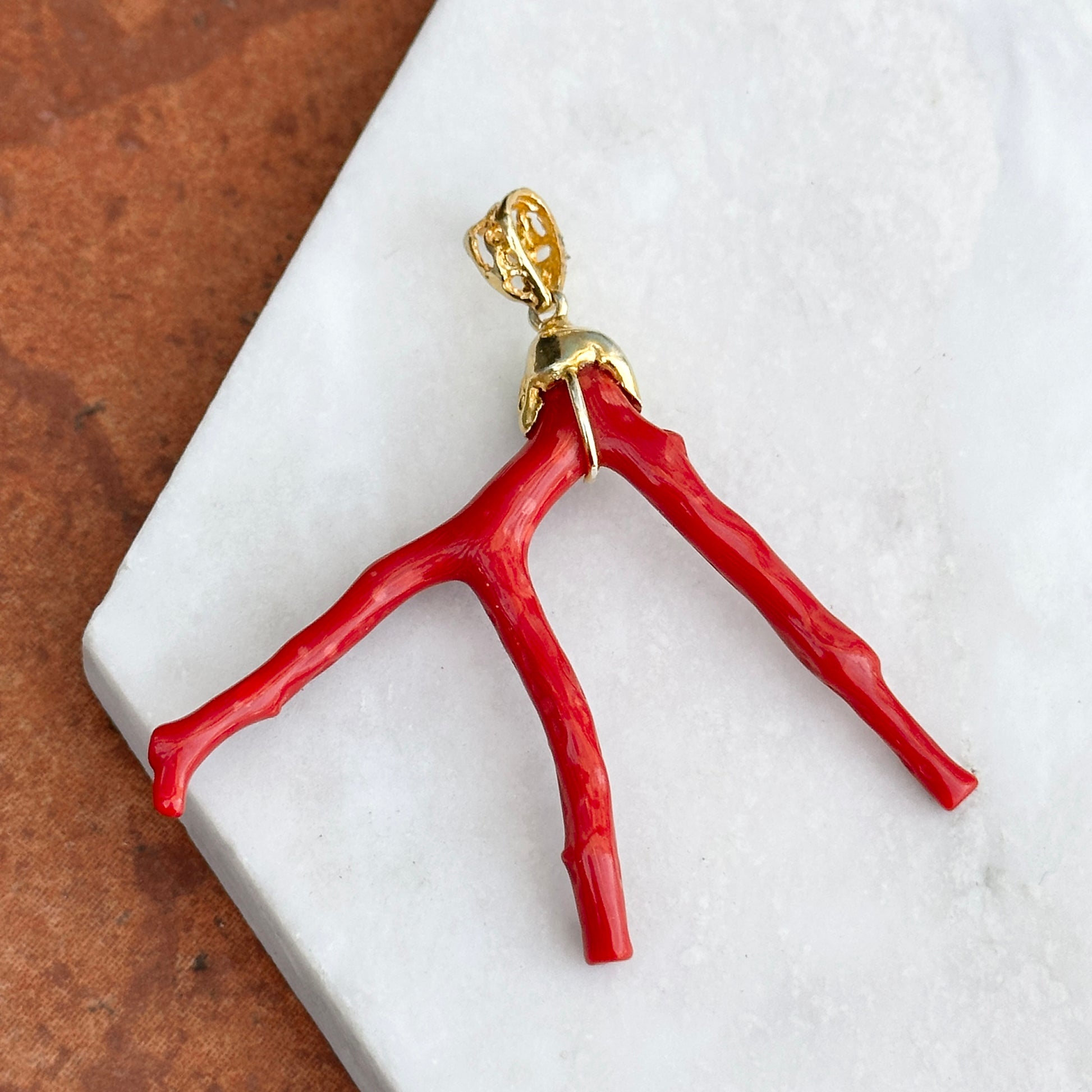 Yellow Gold-Plated Free Form Coral Large Unique Pendant - LSJ