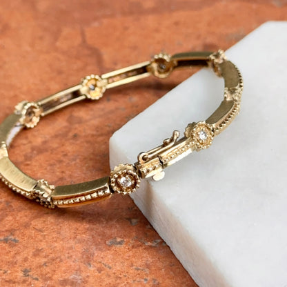Estate 14Kt Yellow Gold Station Diamond Beaded Moveable Bracelet