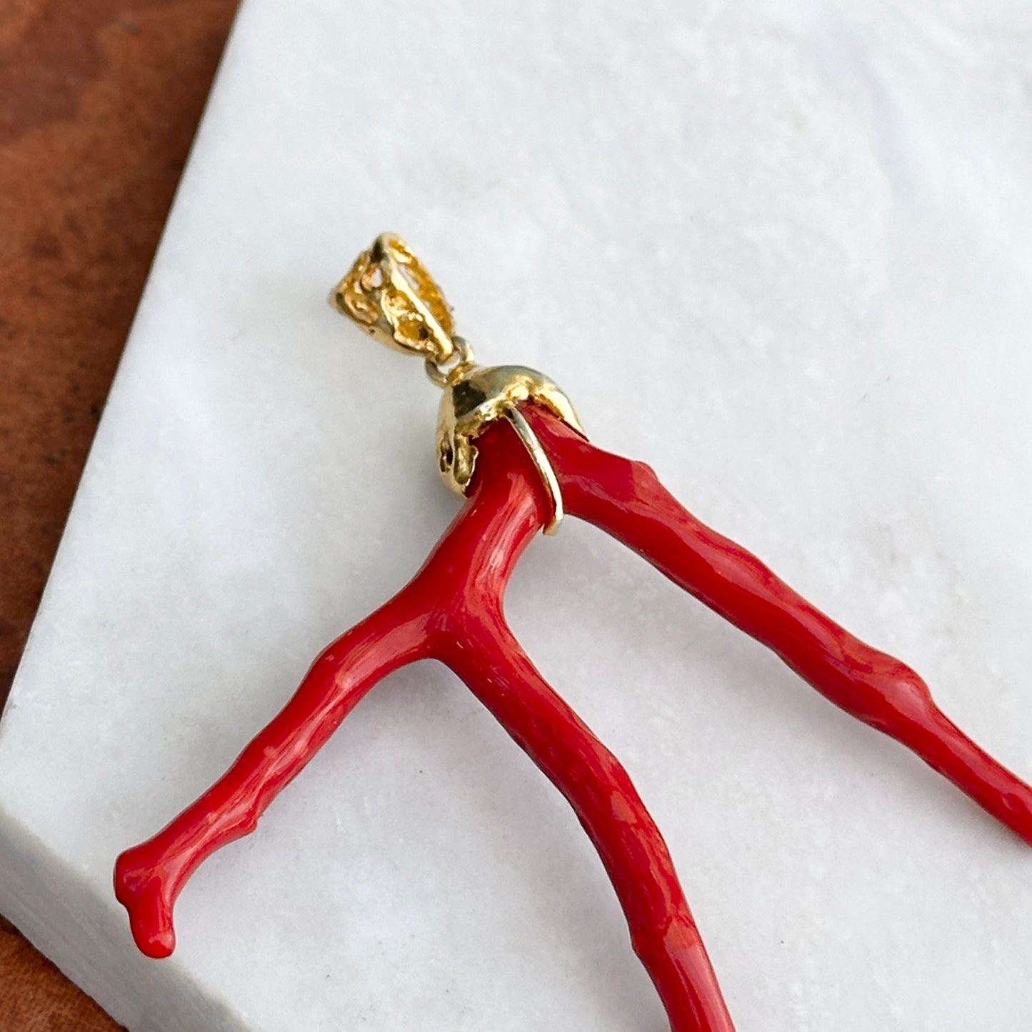 Yellow Gold-Plated Free Form Coral Large Unique Pendant - LSJ