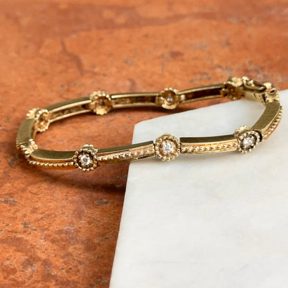 Estate 14Kt Yellow Gold Station Diamond Beaded Moveable Bracelet