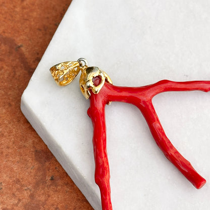 Yellow Gold-Plated Free Form Coral Large Unique Pendant - LSJ