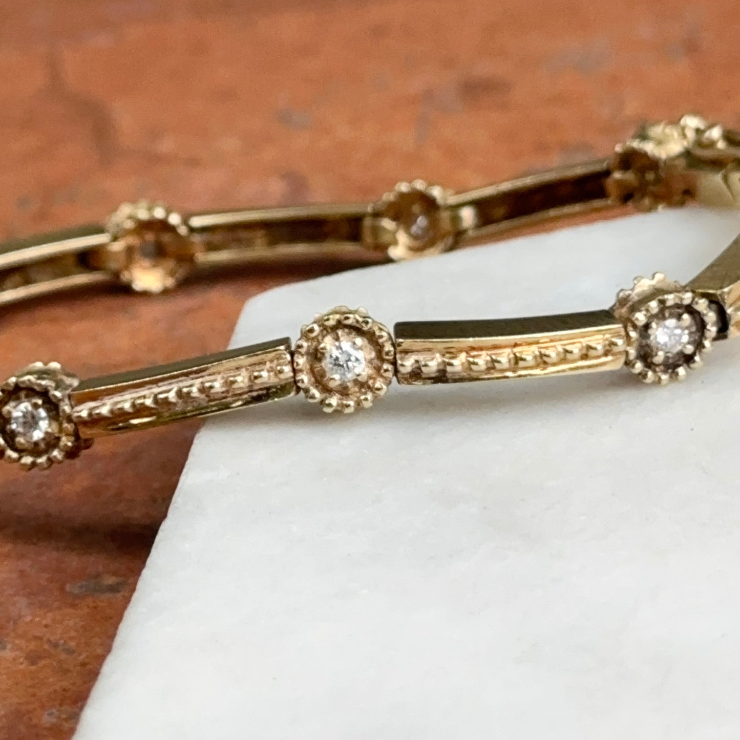 Estate 14Kt Yellow Gold Station Diamond Beaded Moveable Bracelet