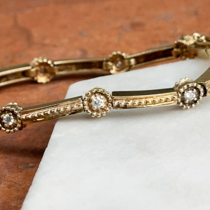 Estate 14Kt Yellow Gold Station Diamond Beaded Moveable Bracelet
