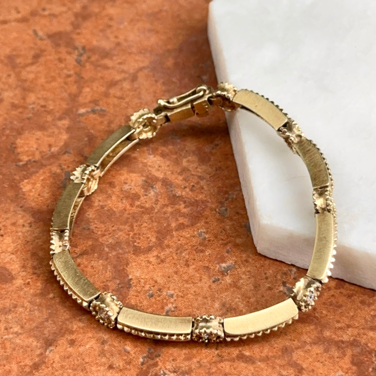 Estate 14Kt Yellow Gold Station Diamond Beaded Moveable Bracelet
