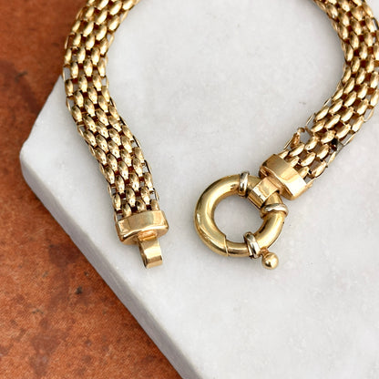 Estate 14KT Yellow Gold Open Weave Link Bracelet + Fancy Spring Ring 7”