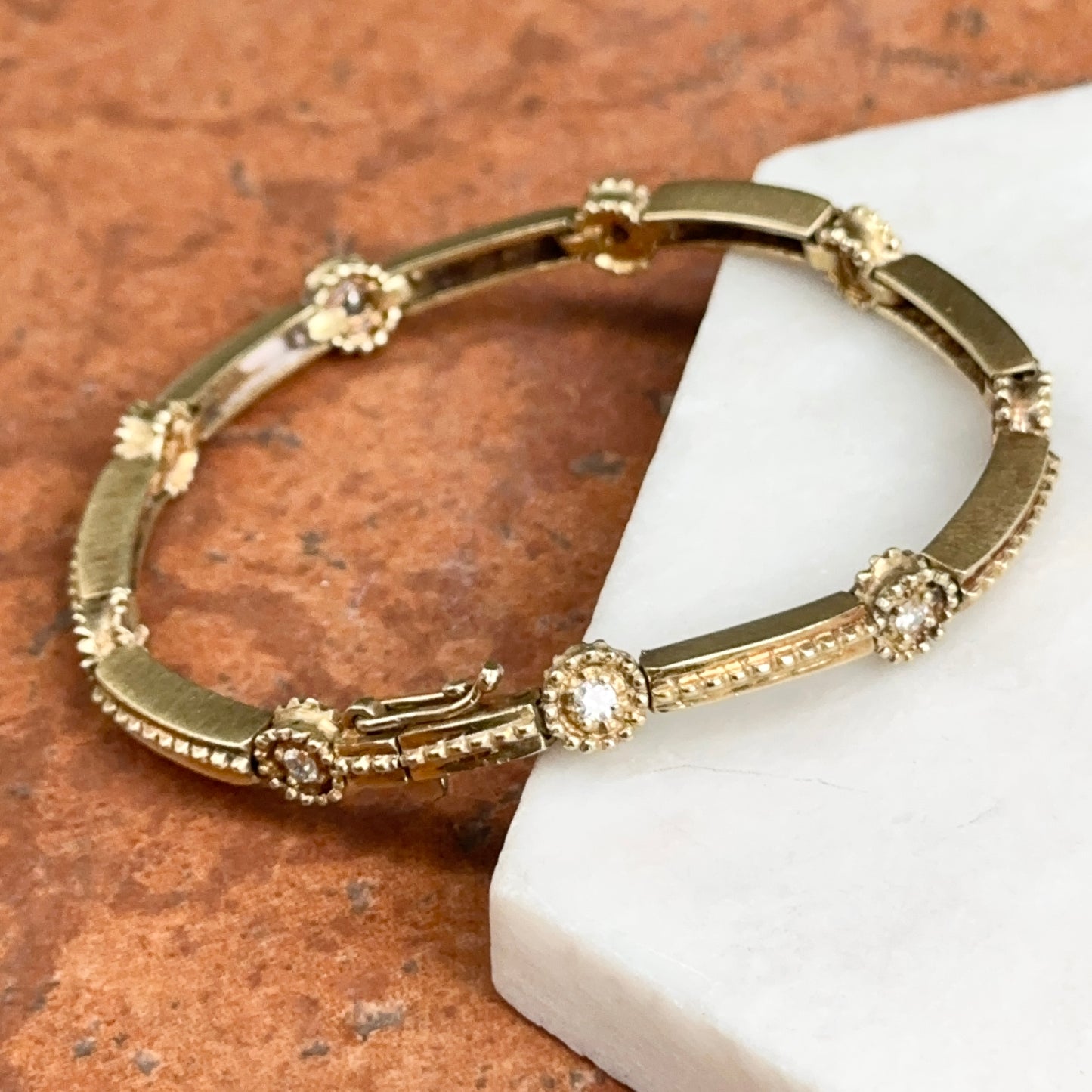 Estate 14Kt Yellow Gold Station Diamond Beaded Moveable Bracelet