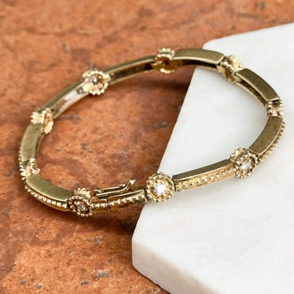 Estate 14Kt Yellow Gold Station Diamond Beaded Moveable Bracelet