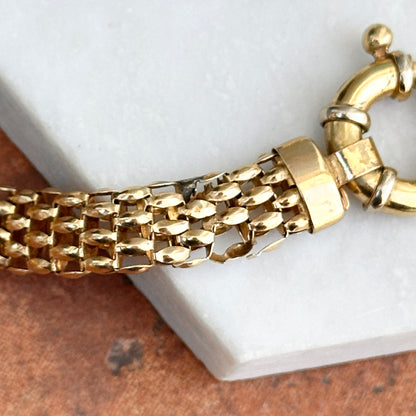 Estate 14KT Yellow Gold Open Weave Link Bracelet + Fancy Spring Ring 7”