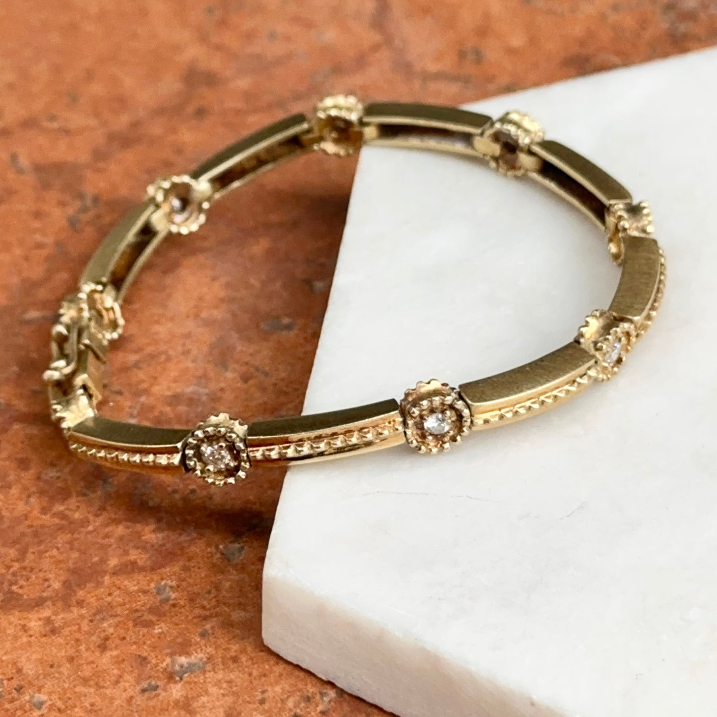 Estate 14Kt Yellow Gold Station Diamond Beaded Moveable Bracelet