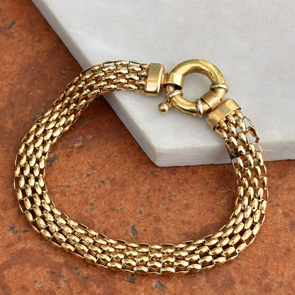 Estate 14KT Yellow Gold Open Weave Link Bracelet + Fancy Spring Ring 7”