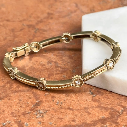 Estate 14Kt Yellow Gold Station Diamond Beaded Moveable Bracelet