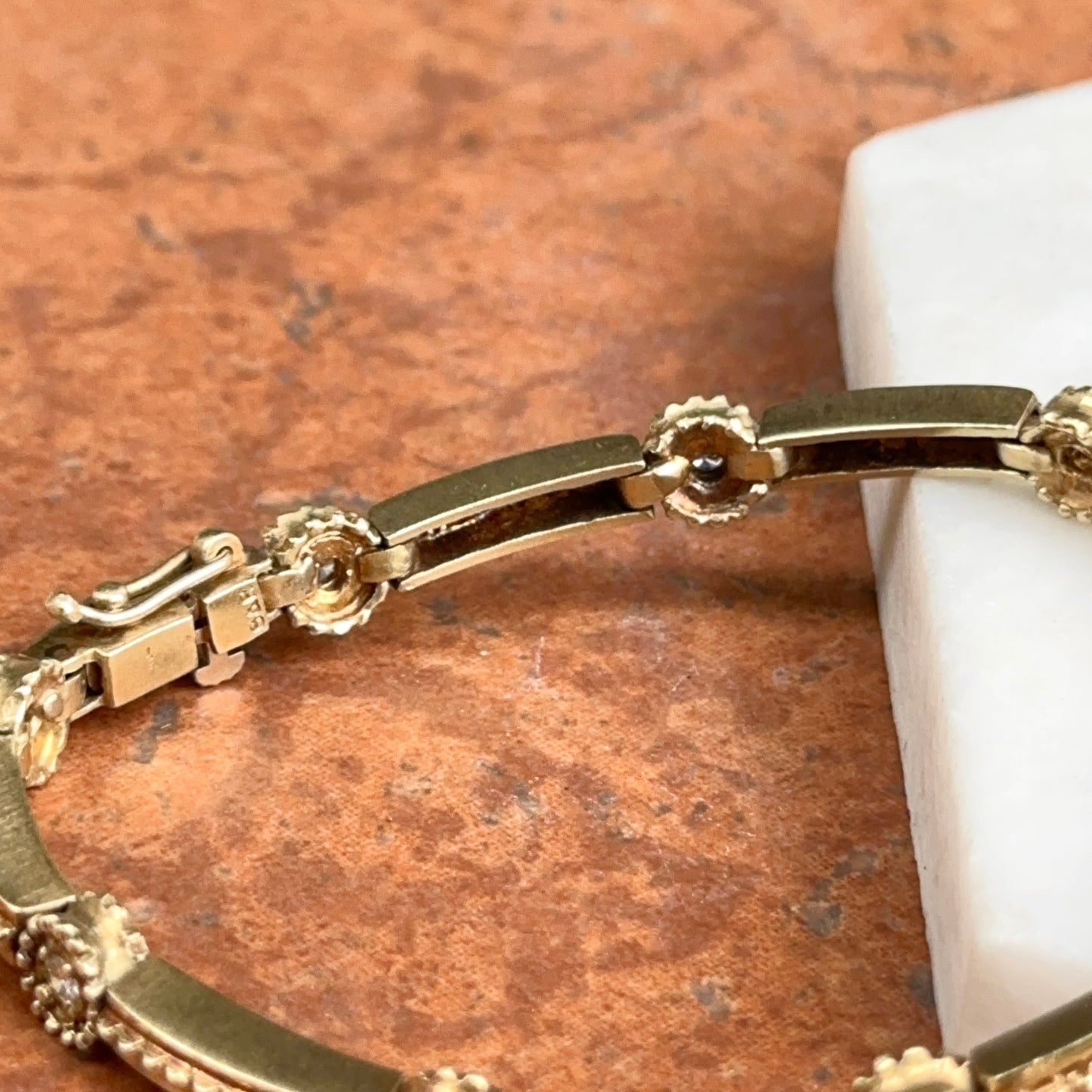 Estate 14Kt Yellow Gold Station Diamond Beaded Moveable Bracelet