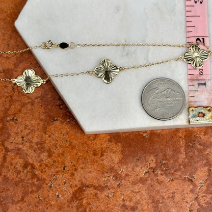 14KT Yellow Gold Diamond-Cut Clover Station Necklace