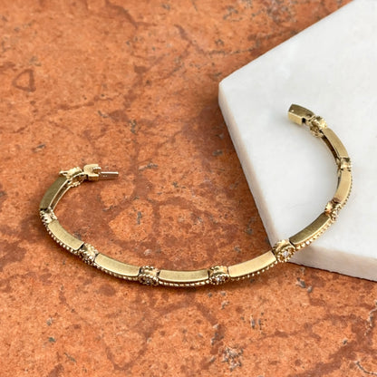 Estate 14Kt Yellow Gold Station Diamond Beaded Moveable Bracelet