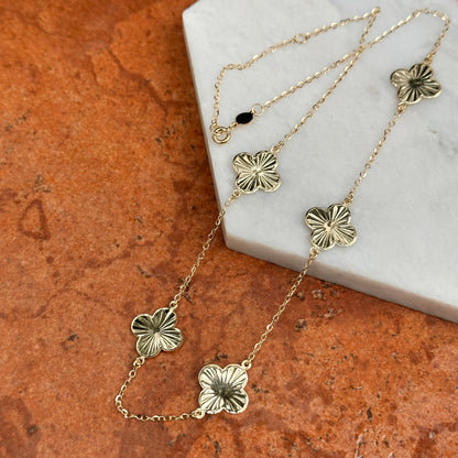 14KT Yellow Gold Diamond-Cut Clover Station Necklace