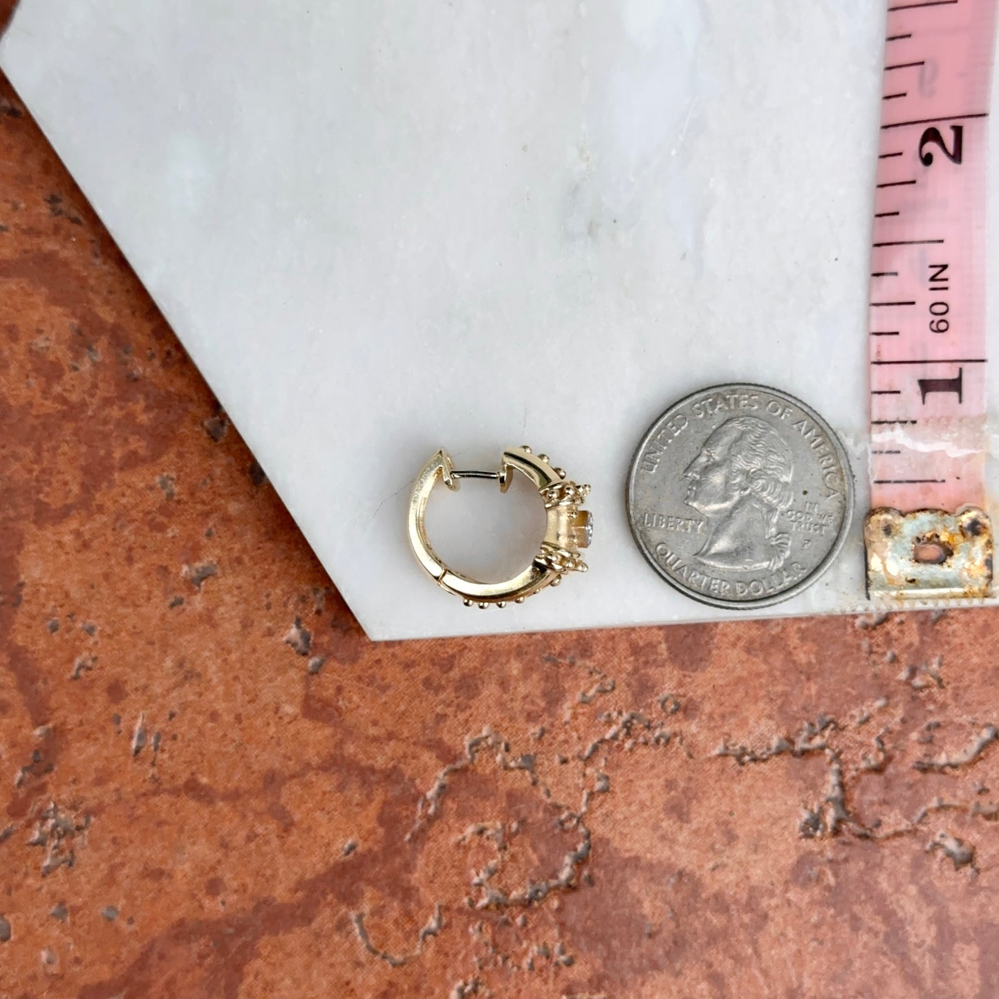 Estate 14KT Yellow Gold Beaded Diamond Huggie Hoop Earrings
