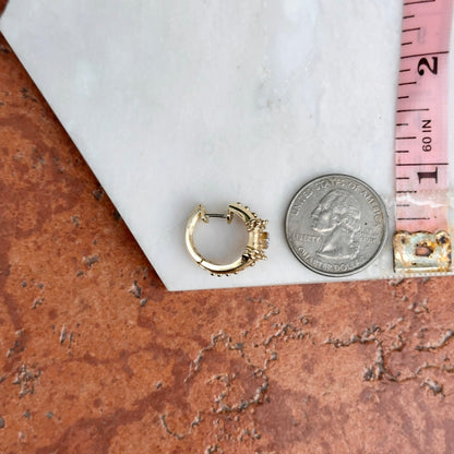 Estate 14KT Yellow Gold Beaded Diamond Huggie Hoop Earrings