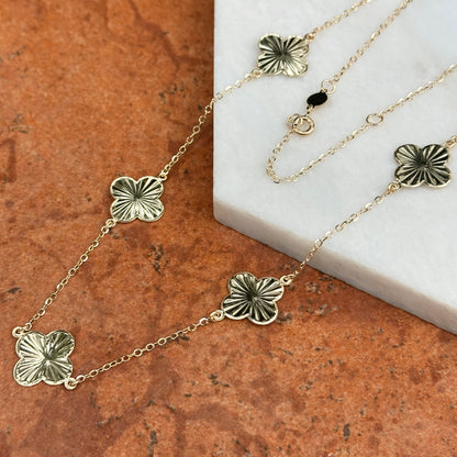 14KT Yellow Gold Diamond-Cut Clover Station Necklace