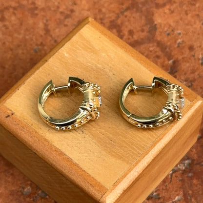 Estate 14KT Yellow Gold Beaded Diamond Huggie Hoop Earrings