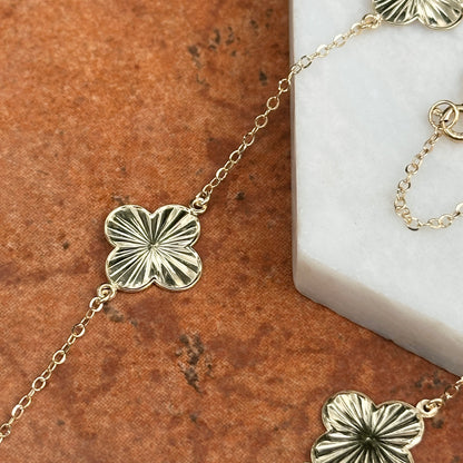 14KT Yellow Gold Diamond-Cut Clover Station Necklace