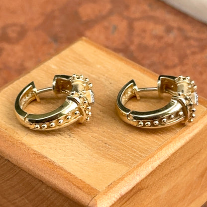 Estate 14KT Yellow Gold Beaded Diamond Huggie Hoop Earrings