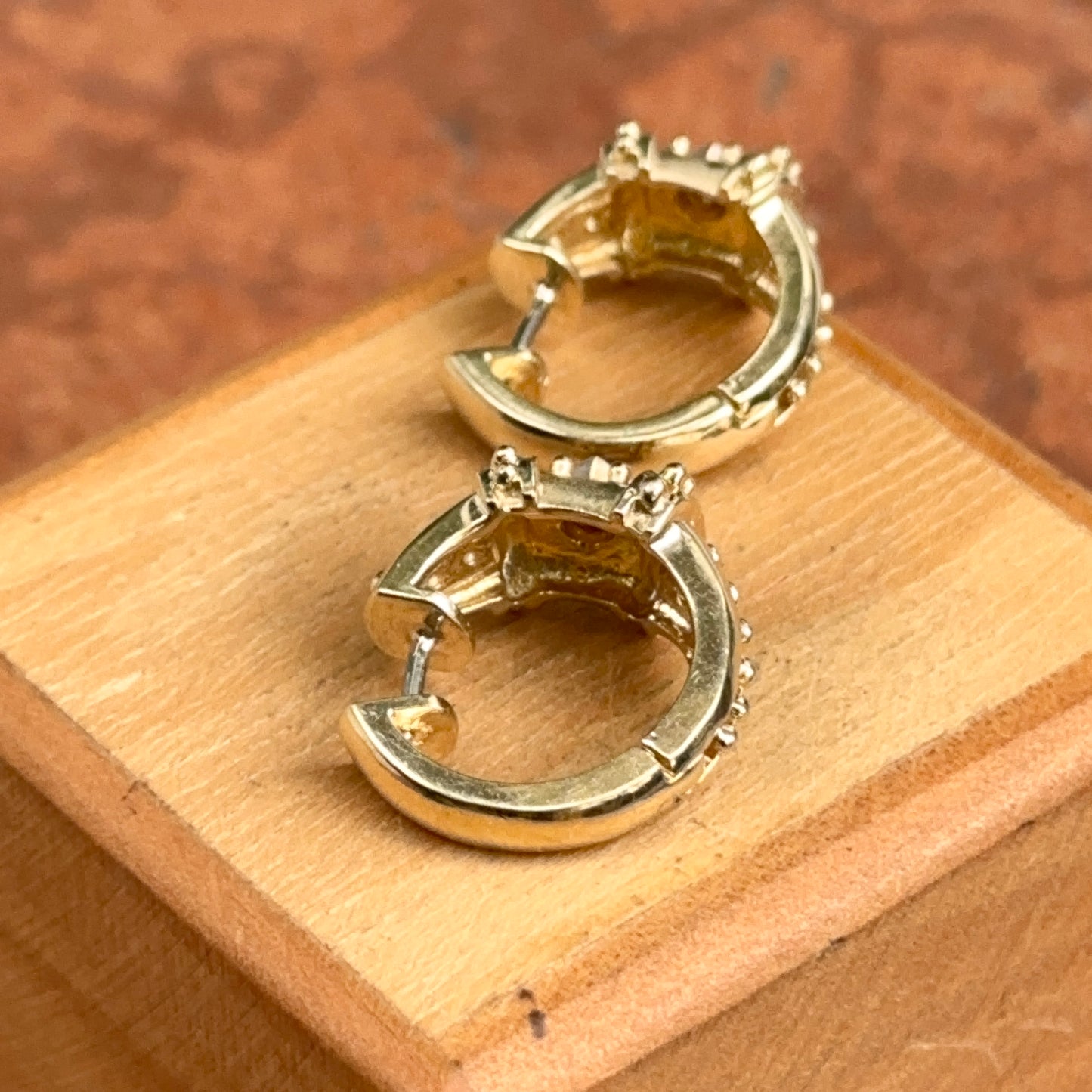 Estate 14KT Yellow Gold Beaded Diamond Huggie Hoop Earrings