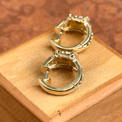 Estate 14KT Yellow Gold Beaded Diamond Huggie Hoop Earrings