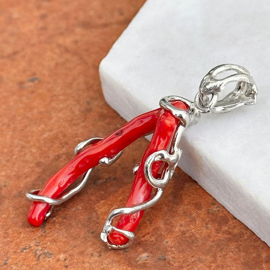 Sterling Silver Free Form Coral Wrap Large Unique Pendant