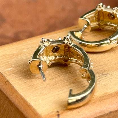Estate 14KT Yellow Gold Beaded Diamond Huggie Hoop Earrings
