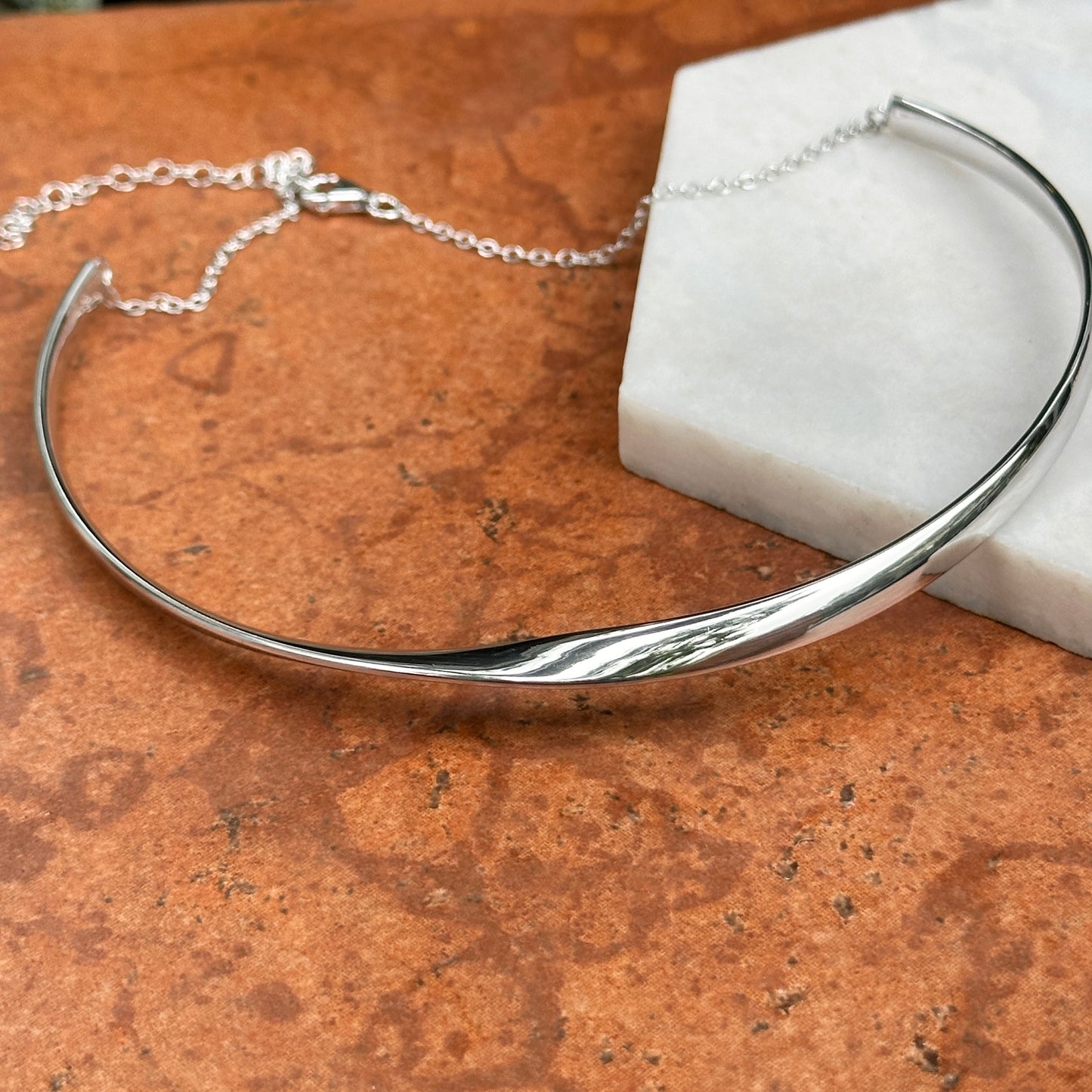 Sterling Silver Sculptural Collar Necklace + Extender