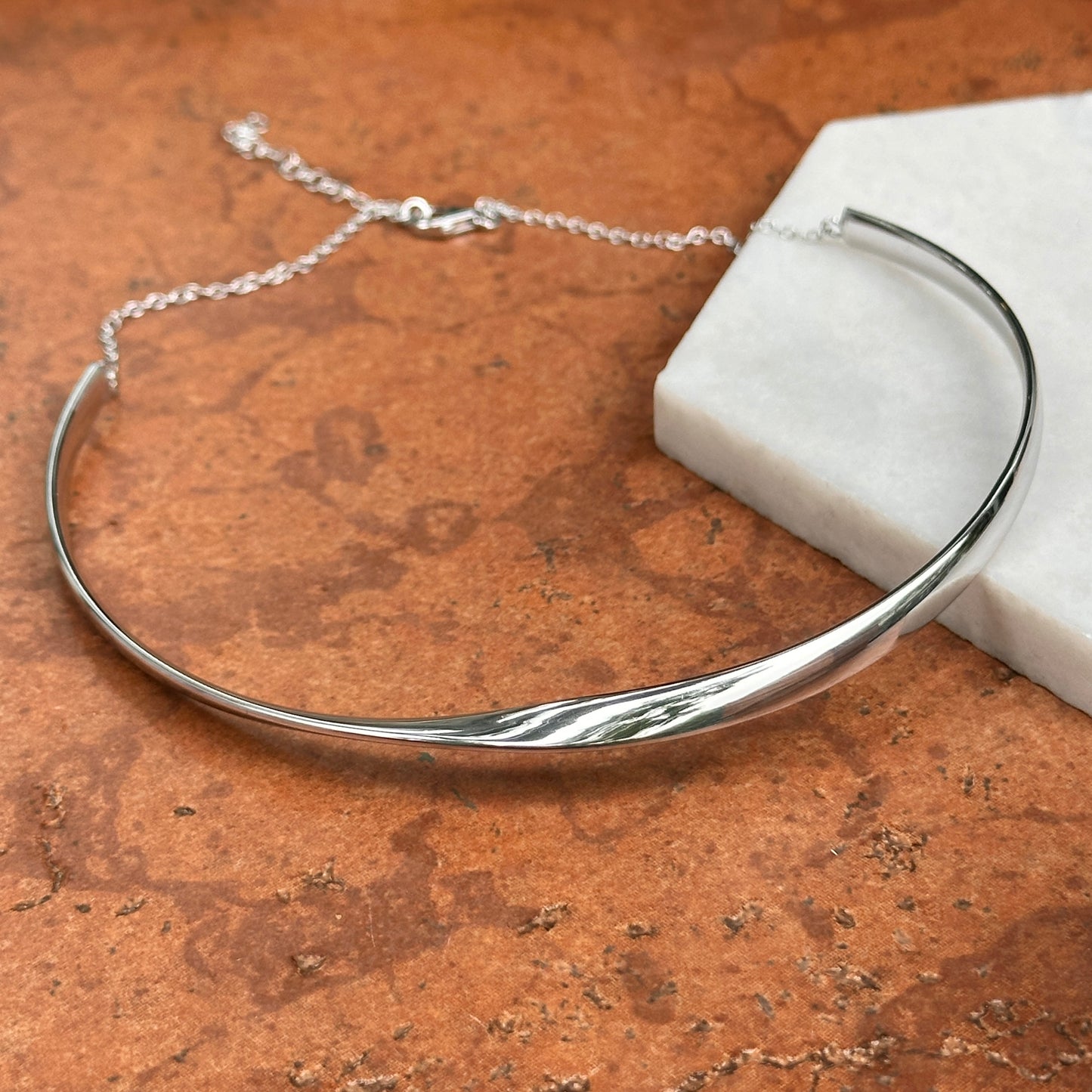 Sterling Silver Sculptural Collar Necklace + Extender