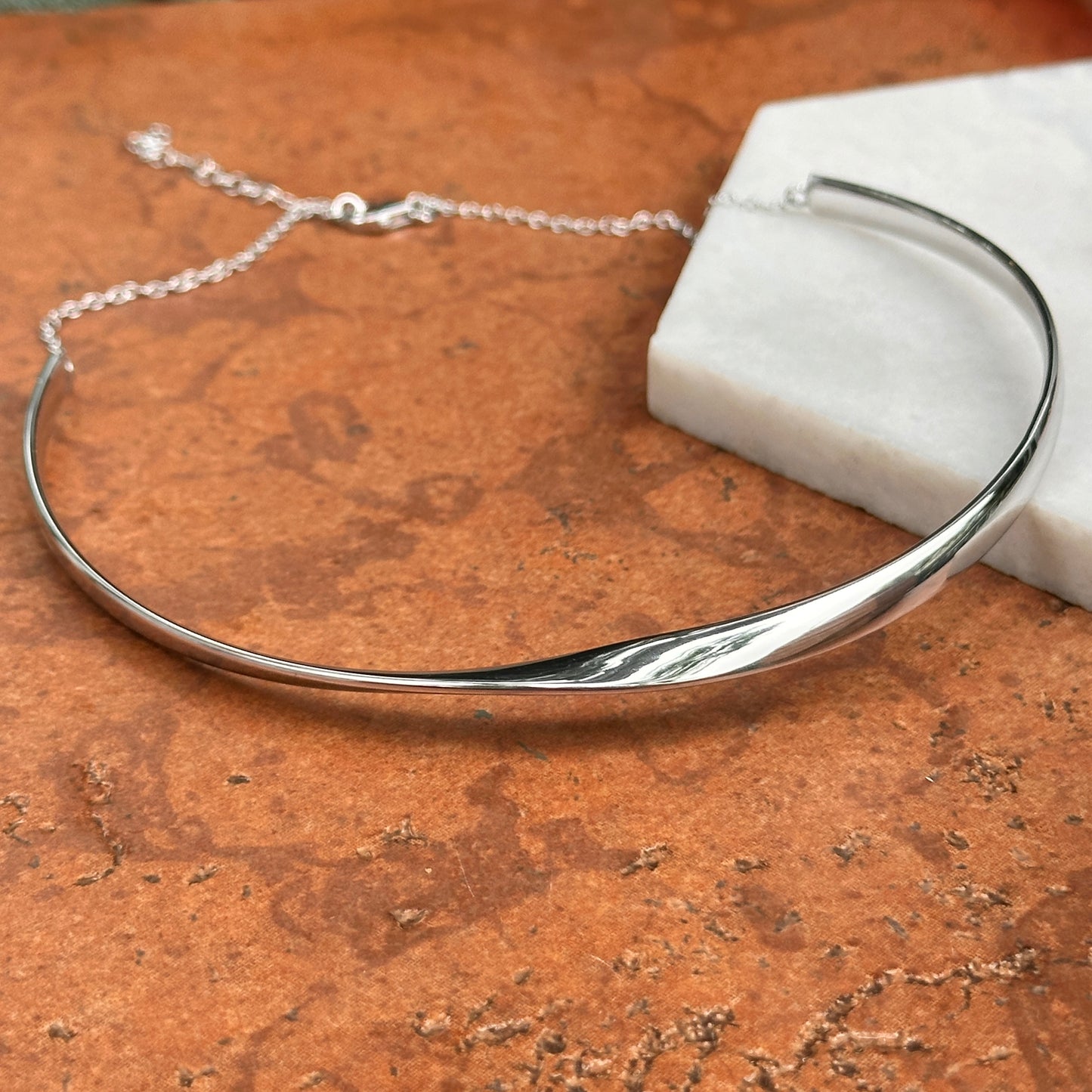 Sterling Silver Sculptural Collar Necklace + Extender