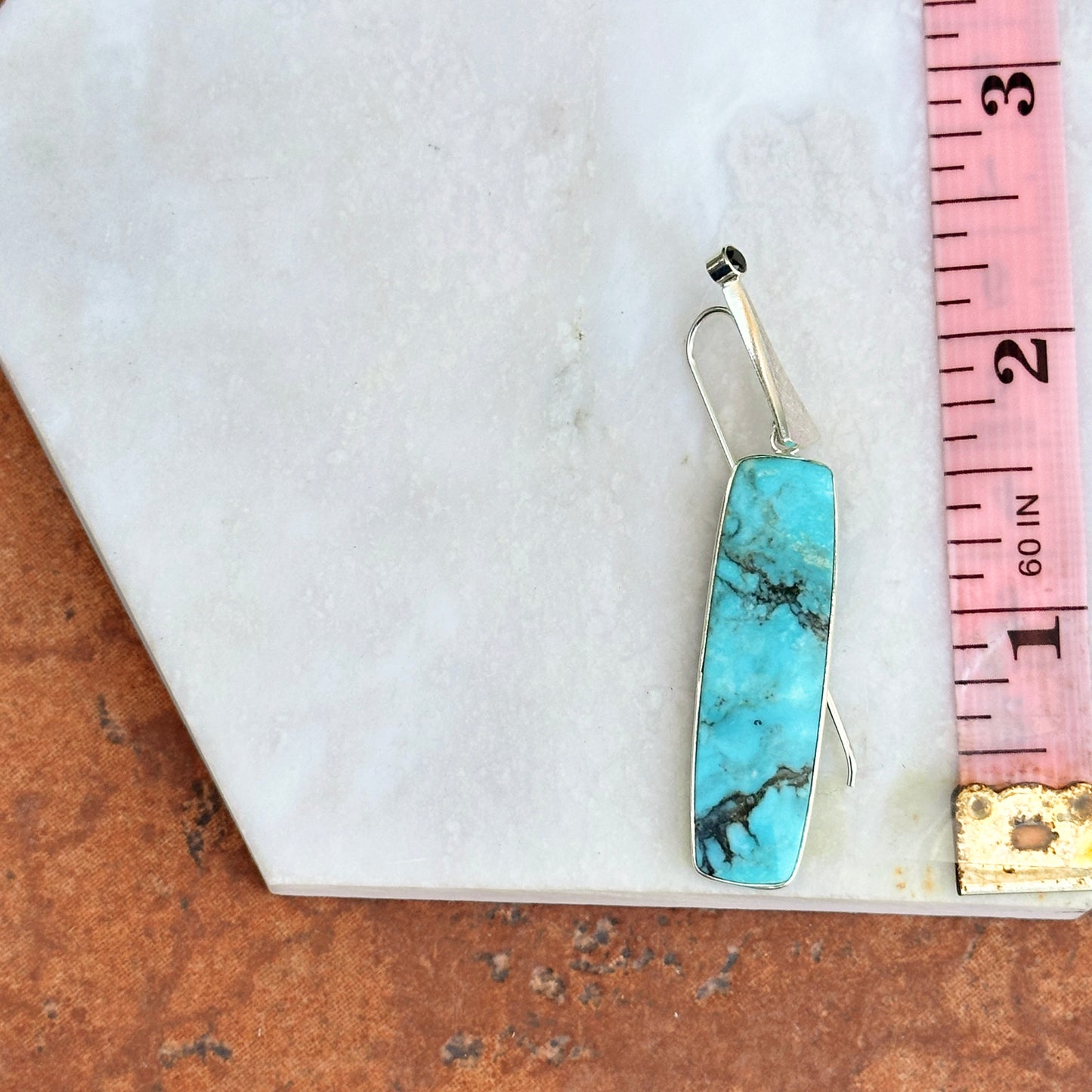 Sterling Silver Arizona Turquoise + Black Diamond Bezel Dangle Earrings