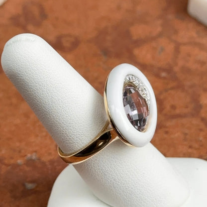 Estate 10KT Yellow Gold Amethyst, Diamond, + Agate Ring