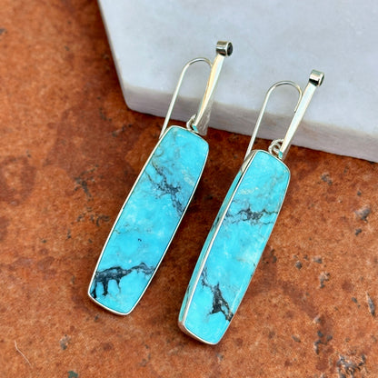 Sterling Silver Arizona Turquoise + Black Diamond Bezel Dangle Earrings
