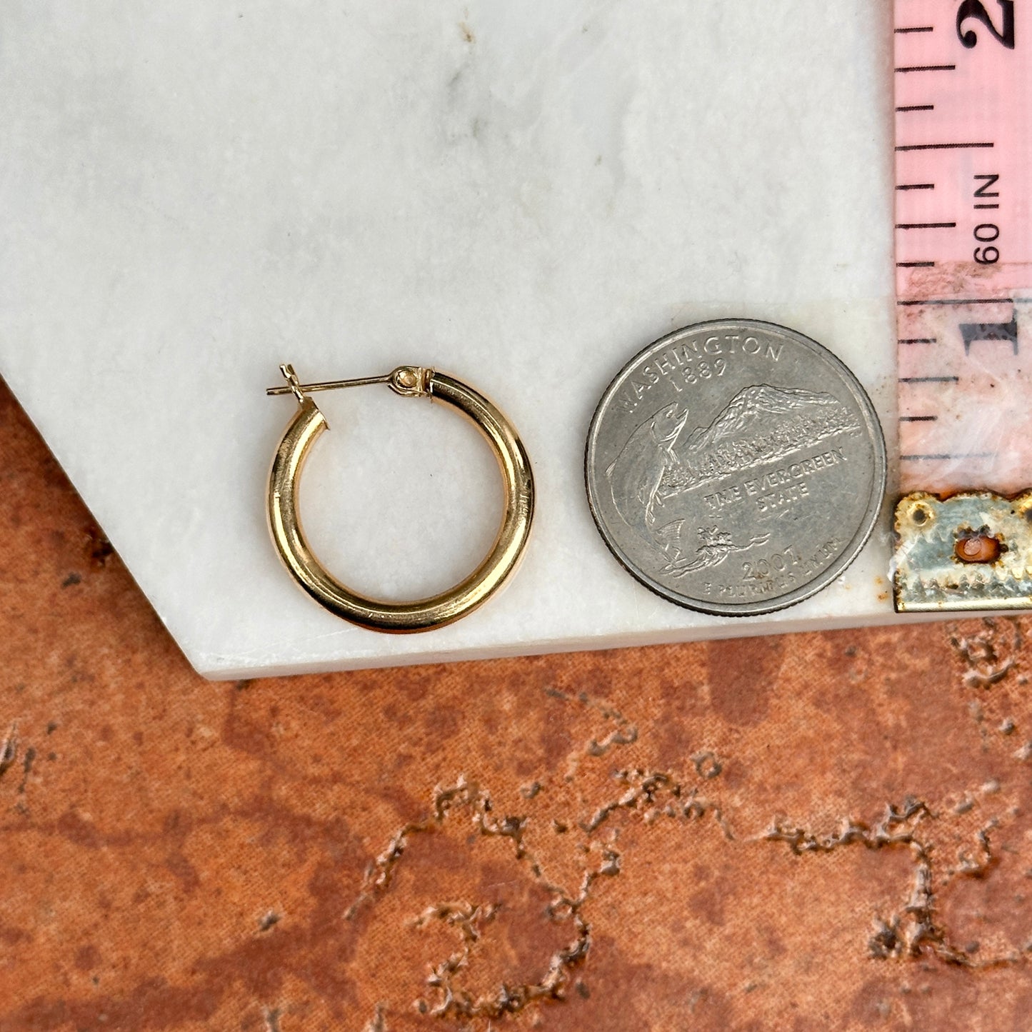 Estate 14KT Yellow Gold Hollow Tube Hoop Earrings 21mm