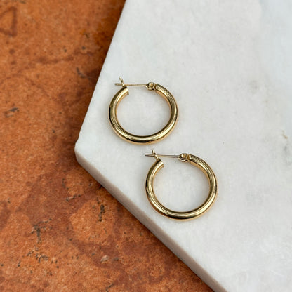 Estate 14KT Yellow Gold Hollow Tube Hoop Earrings 21mm
