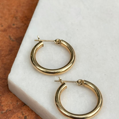 Estate 14KT Yellow Gold Hollow Tube Hoop Earrings 21mm