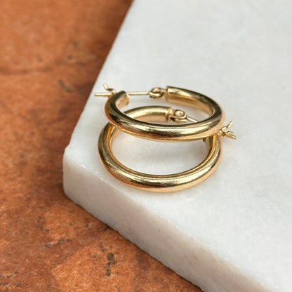 Estate 14KT Yellow Gold Hollow Tube Hoop Earrings 21mm