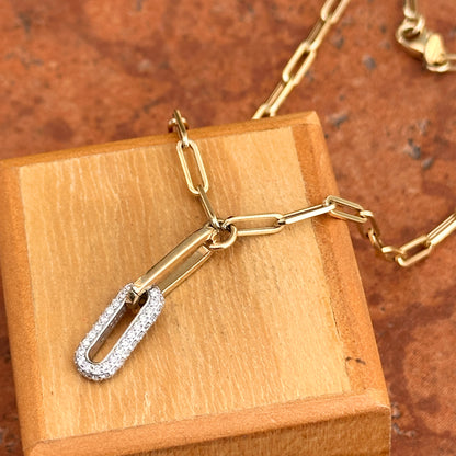 14KT Yellow & White Gold Paperclip Chain + Round Diamond Drop 15.75'' - LSJ