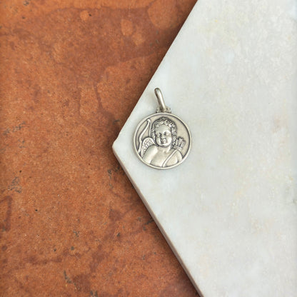 Sterling Silver Antiqued Cupid Medal Pendant 21mm